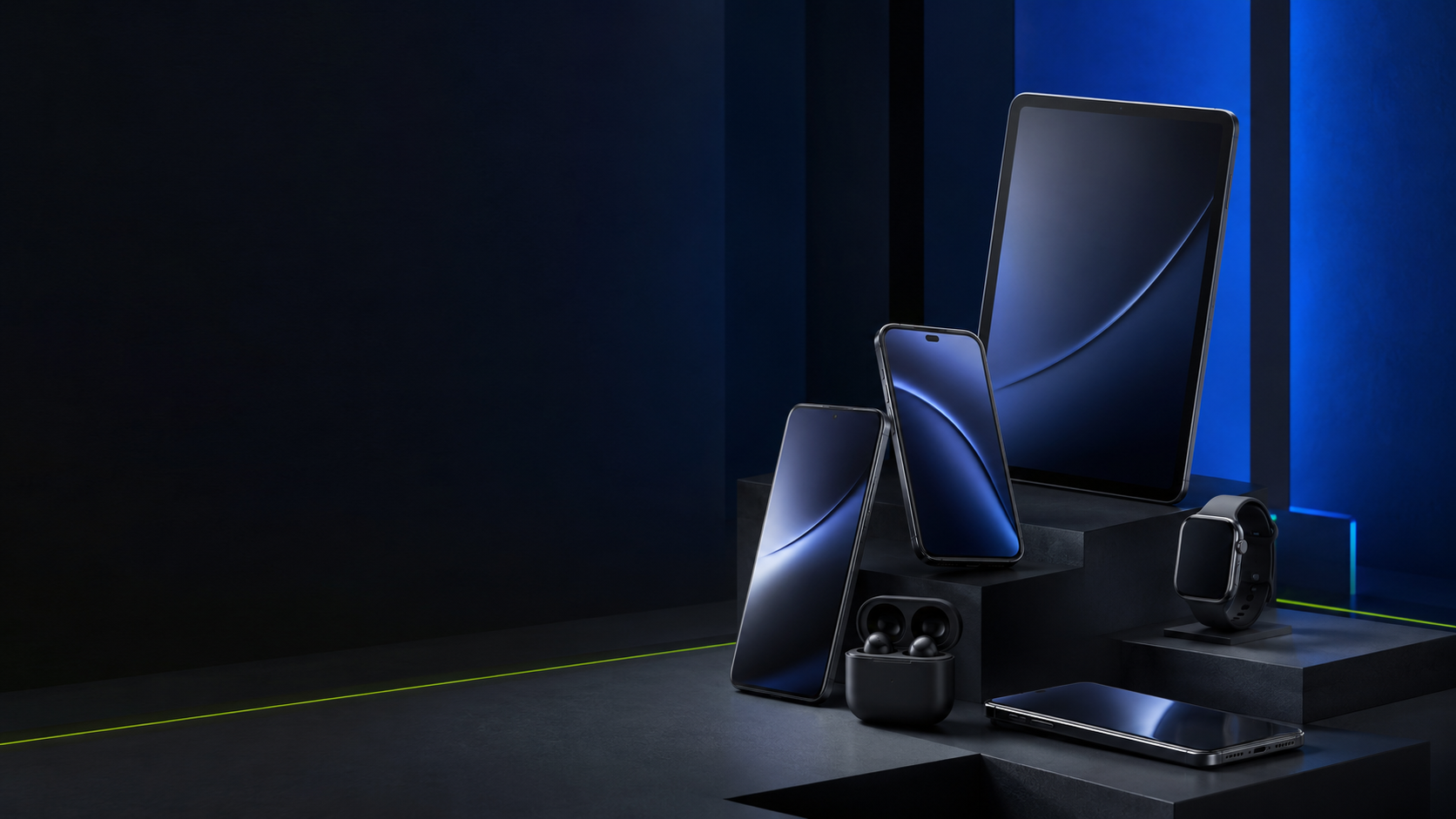 A premium collection of mobile devices in a futuristic studio